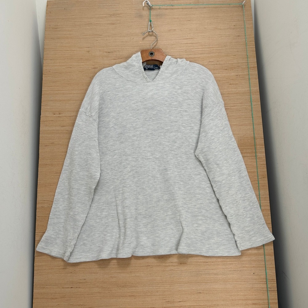 Polo Ralph Lauren Mens Waffle Knit Hoodie Heather Grey Long Sleeve Thermal L